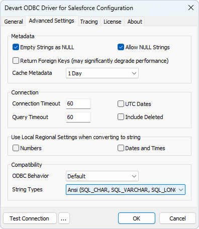Select Ansi in Advanced Settings of the driver configuration dialog