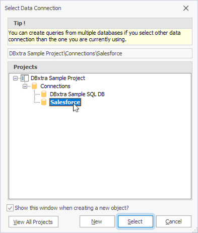 The Select Data Connection dialog
