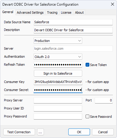 Devart ODBC Driver for Salesforce Configuration