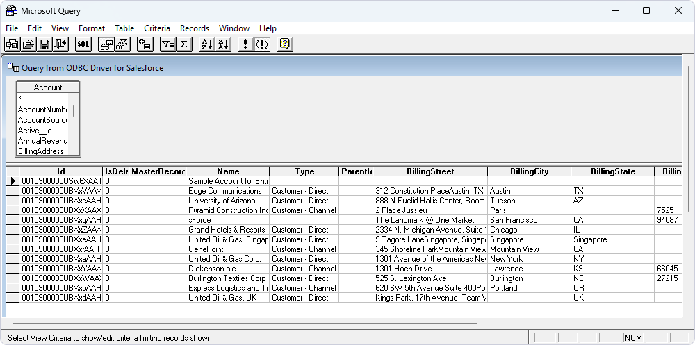 Query from Devart ODBC Driver in Microsoft Query