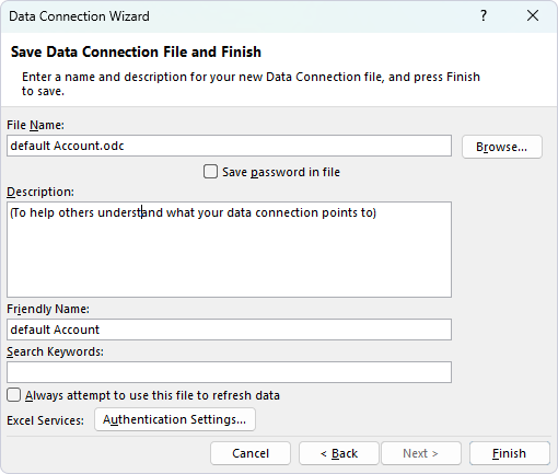 Save Data Connection File and Finish