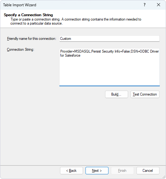 Specify the Connection string and click Next
