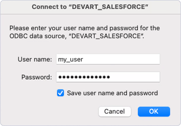 The Connect dialog asking for DSN credentials