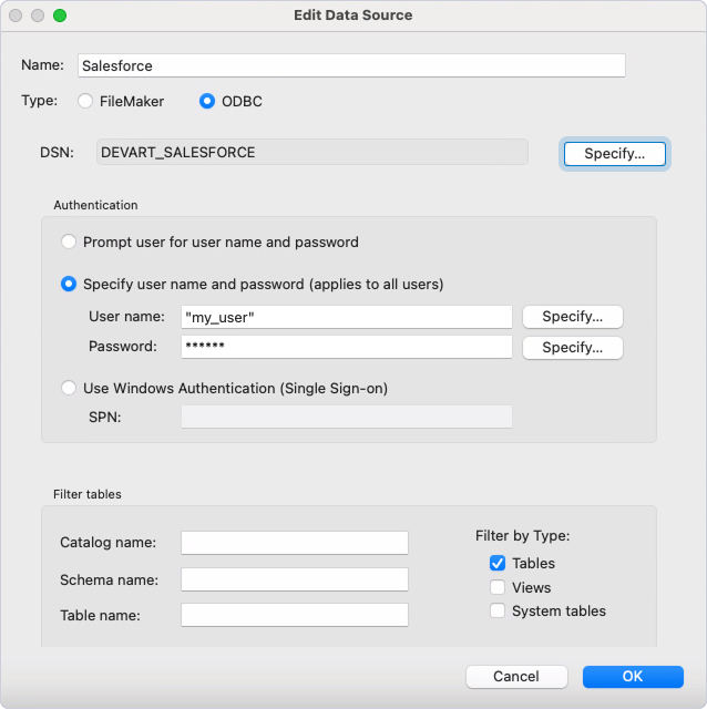 The Edit Data Source dialog with specified data source details
