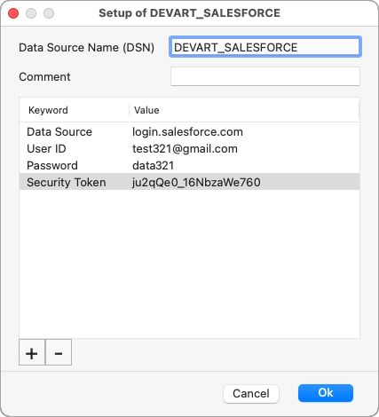 The ODBC driver Setup dialog.