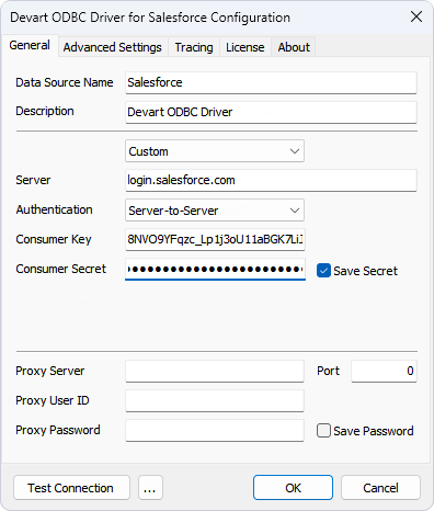 Devart ODBC Driver for Salesforce server-to-server configuration