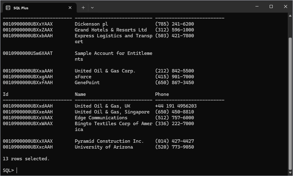 SQL Plus data retrieving from Account