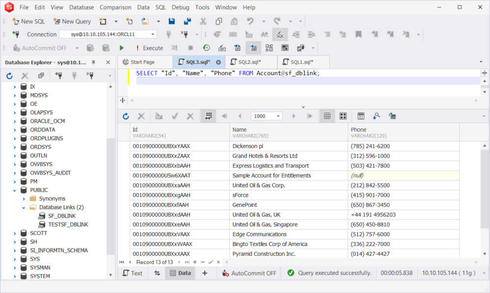 dbForge Studio for Oracle data retrieving from Account