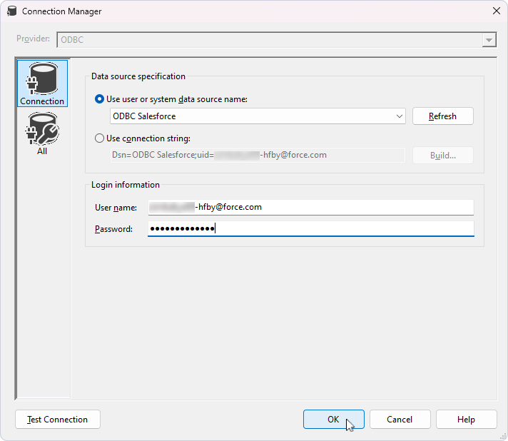 Select the required DSN