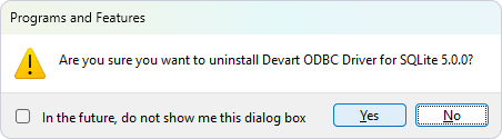 Window for confirming the driver uninstallation.