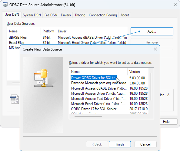 Create a Windows DSN for SQLite