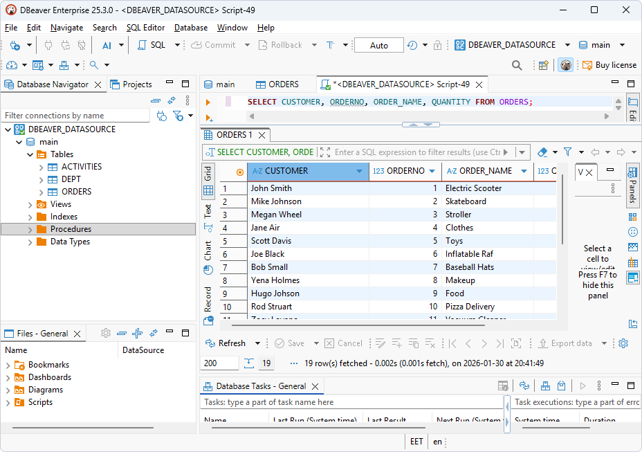 SQL query is executed in DBeaver Enterprise