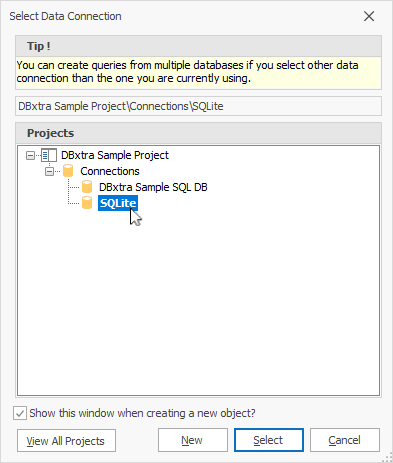 The Select Data Connection dialog