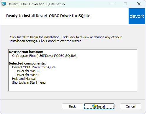 The Ready to Install page