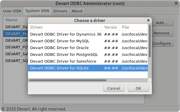 Create a DSN on Linux: choose a driver