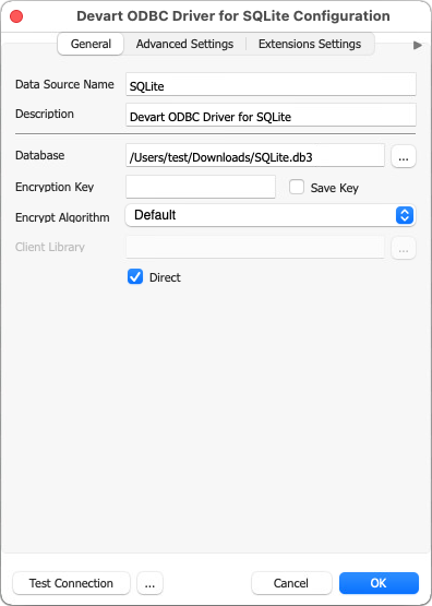 Create a DSN on macOS: connection parameters
