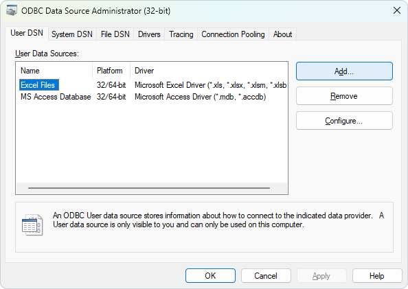 Open the ODBC Data Source Administrator