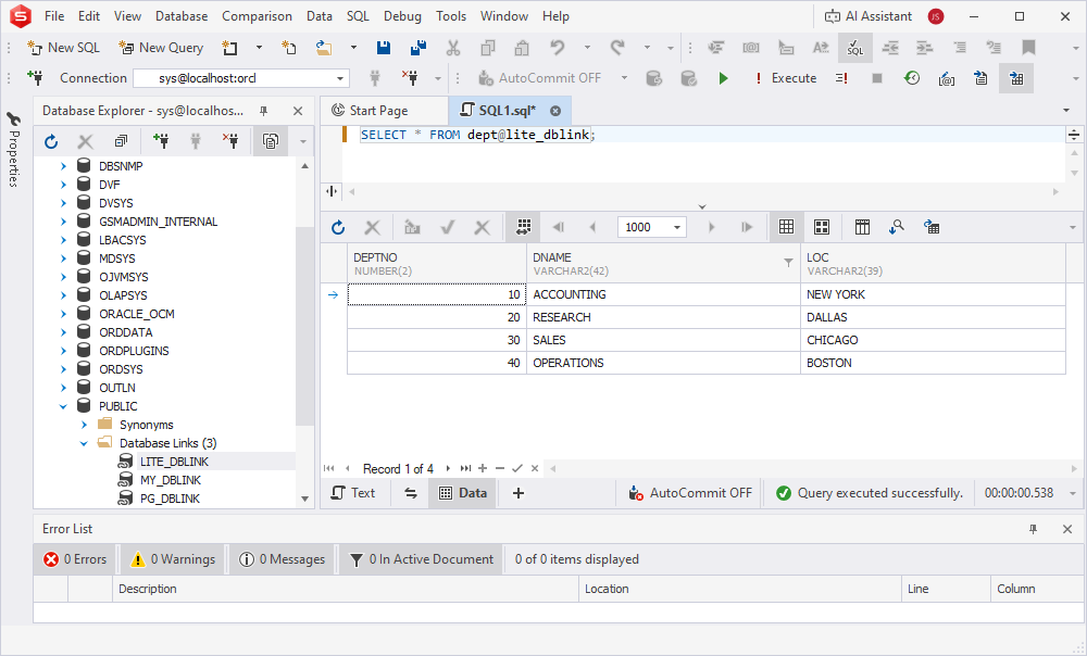 dbForge Studio for Oracle data retrieving from Account