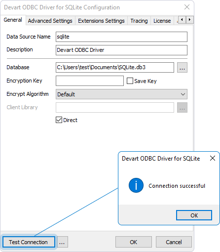 Devart ODBC Driver successful connection