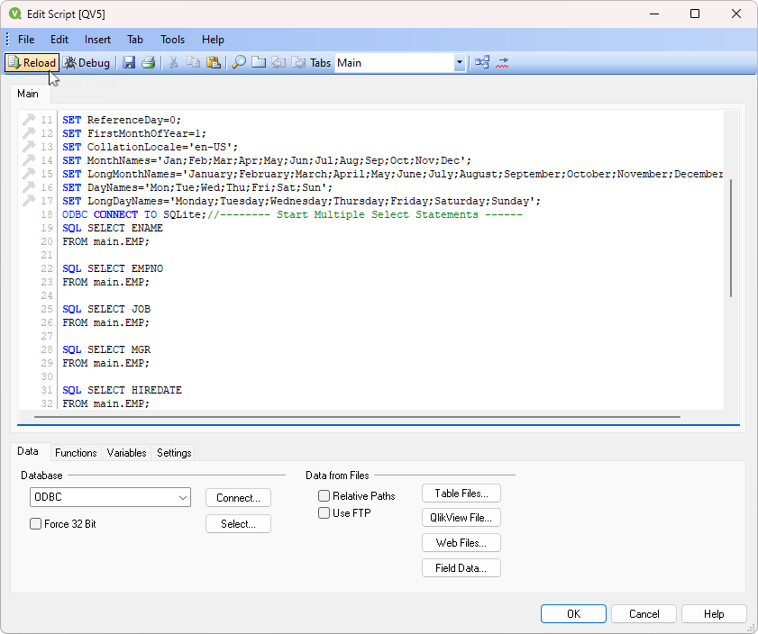 The Edit Script dialog with a SELECT statement