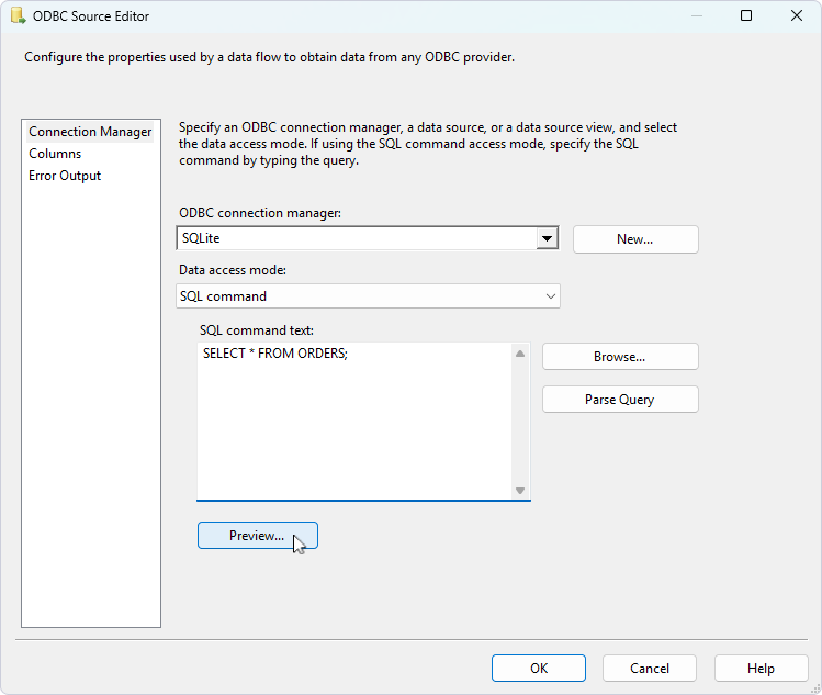 Get data using a SQL query