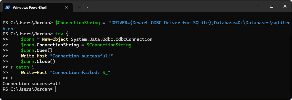 Test DSN-less connection