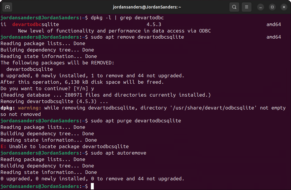 Uninstall ODBC driver on Linux - Ubuntu
