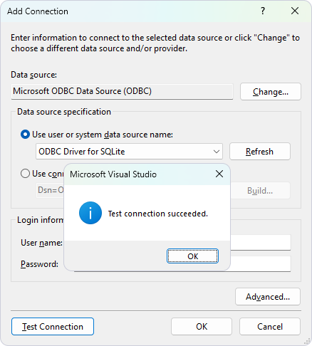 Connect Visual Studio to SQLite - Test Connection