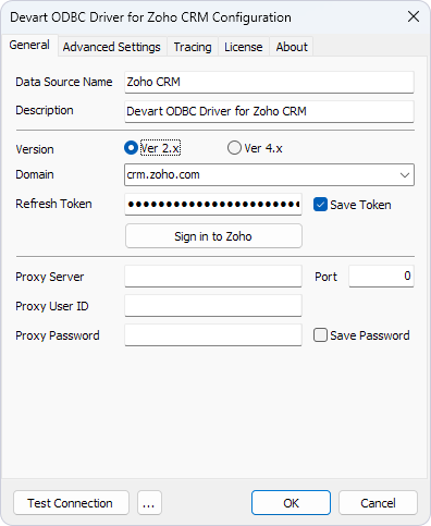Devart ODBC Driver for Zoho CRM Configuration