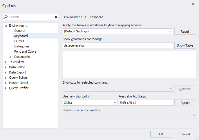 Assign a new shortcut to the command