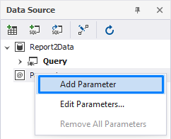 Add a parameter from the Data Source window