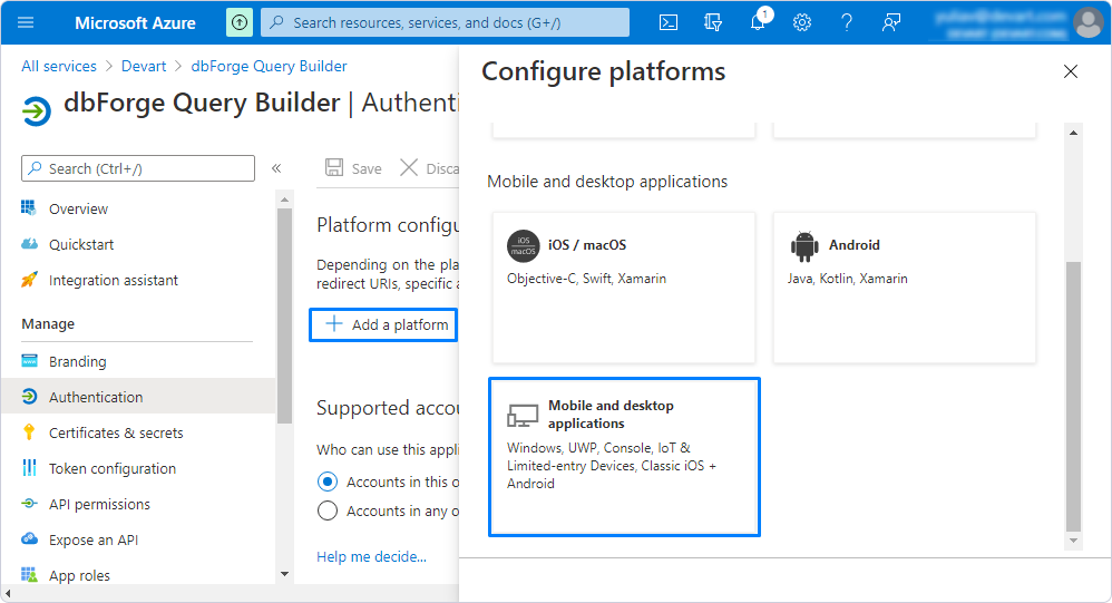 How to register dbForge Query Builder for SQL Server as an Azure Active ...