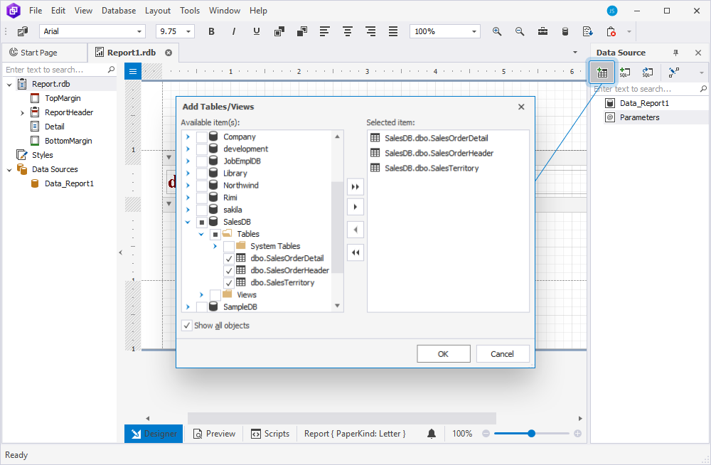 Add tables to the report