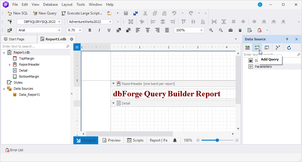 Bind a query to the report