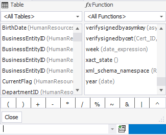 Add a column, function, or operator