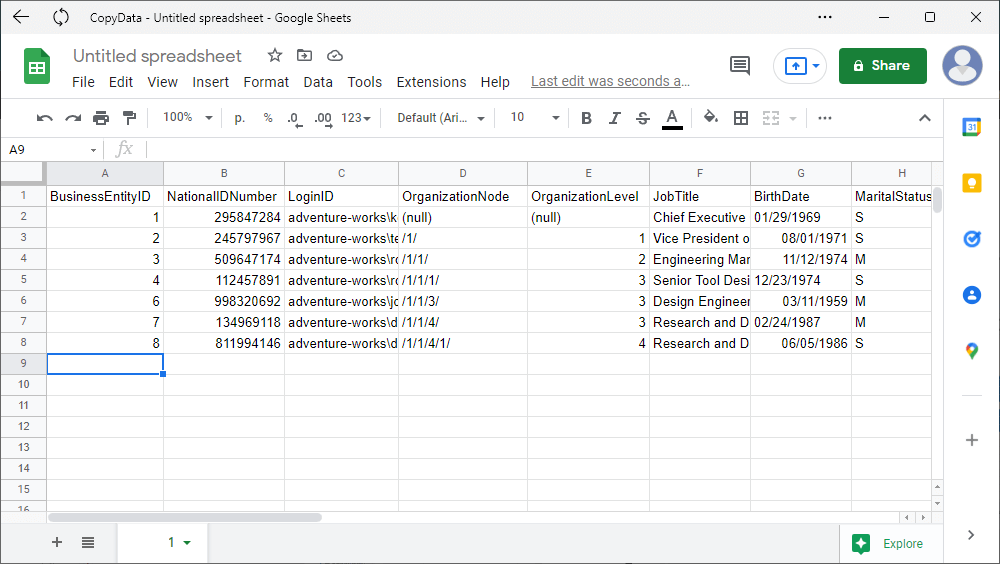 Copying data and pasting to Google Sheets