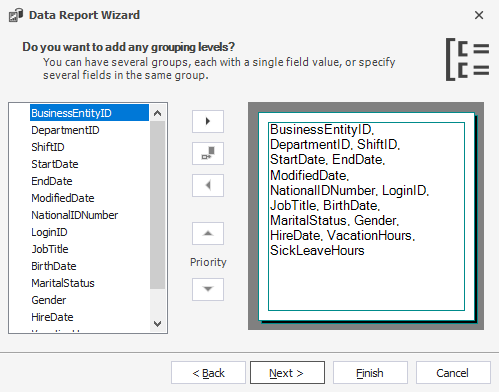 Group data for the report