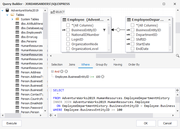 Design a new query on the Query Builder diagram