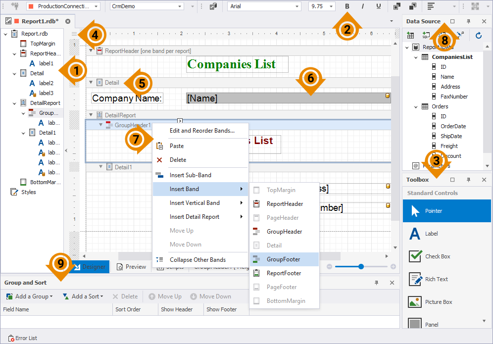 Overview of the Report Designer tools available in dbForge Query Builder for SQL Server