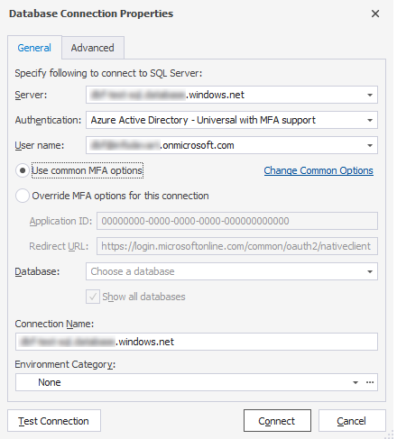 Connecting to the Azure database with Azure Active Directory - Universal with MFA support