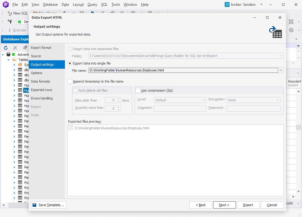 output settings