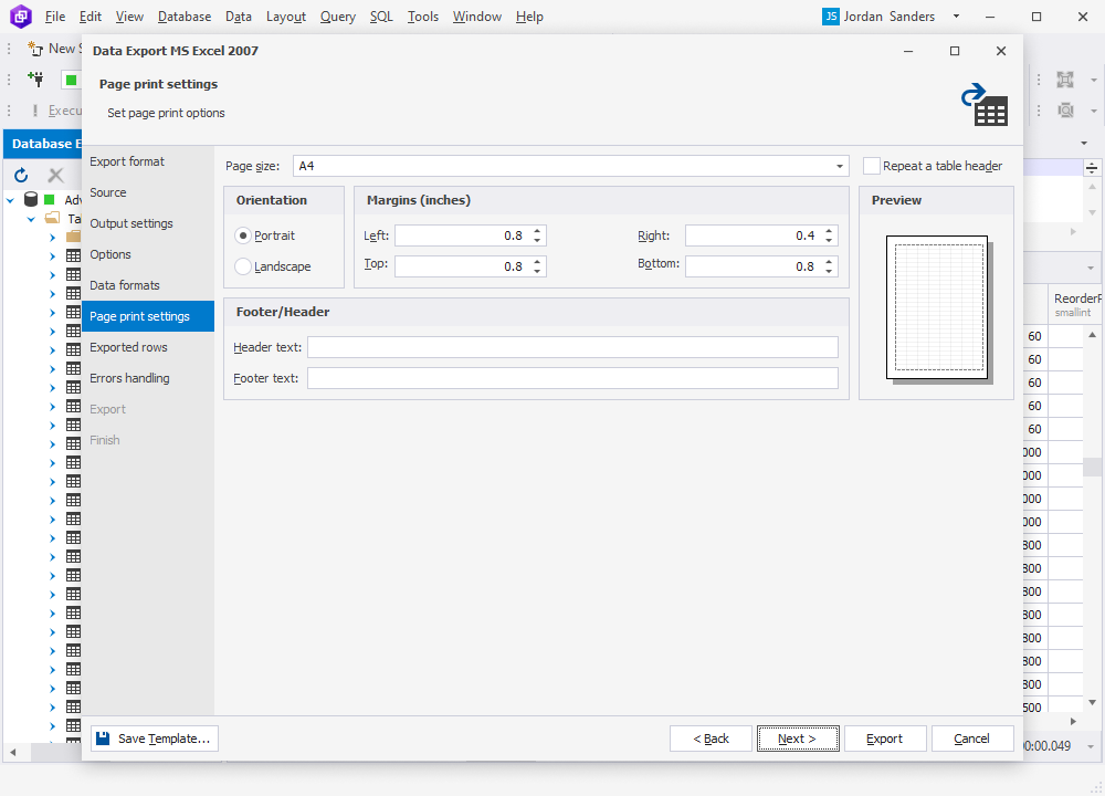 Page print settings