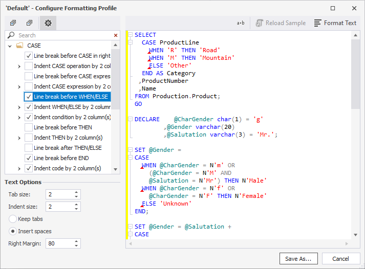 Formatting profiles