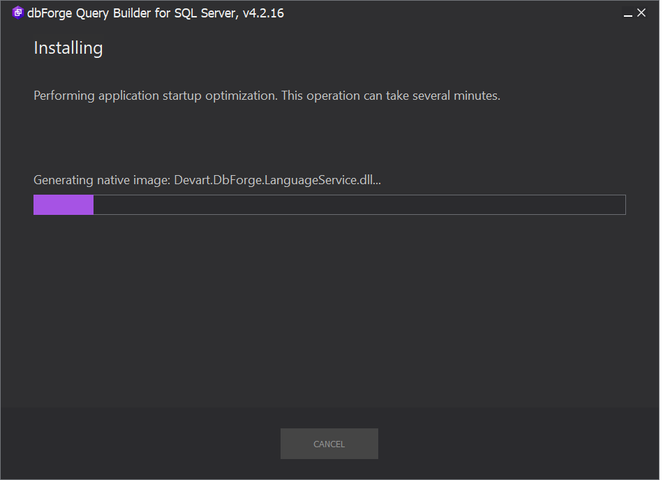 Installation progress window