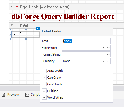 Label report control