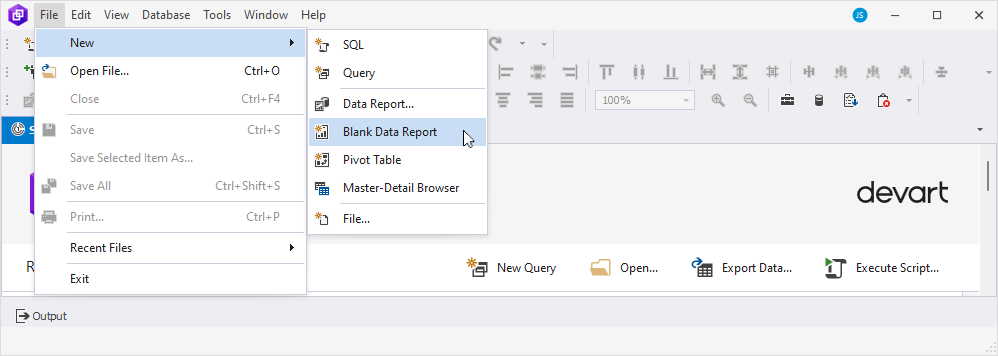 Open a blank report