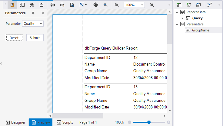 Preview the parameter