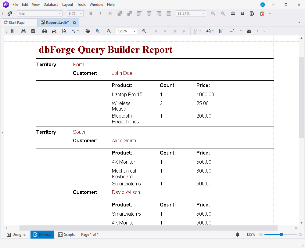 Example: Three-level master-detail report