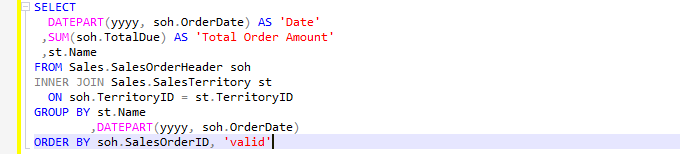 Preview the Order By clause filtered by the column