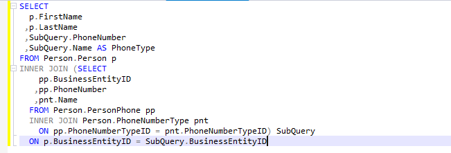 Preview the subquery